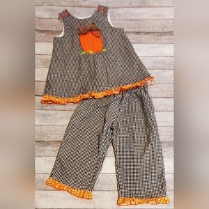 The Bailey Boys Dark Brown & White Gingham Pumpkin Set Girls Size 2T VGUC